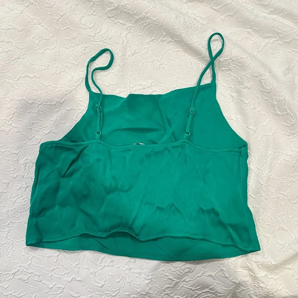 ZARA silk satin green cowl neck tank top - Picture 2 of 2